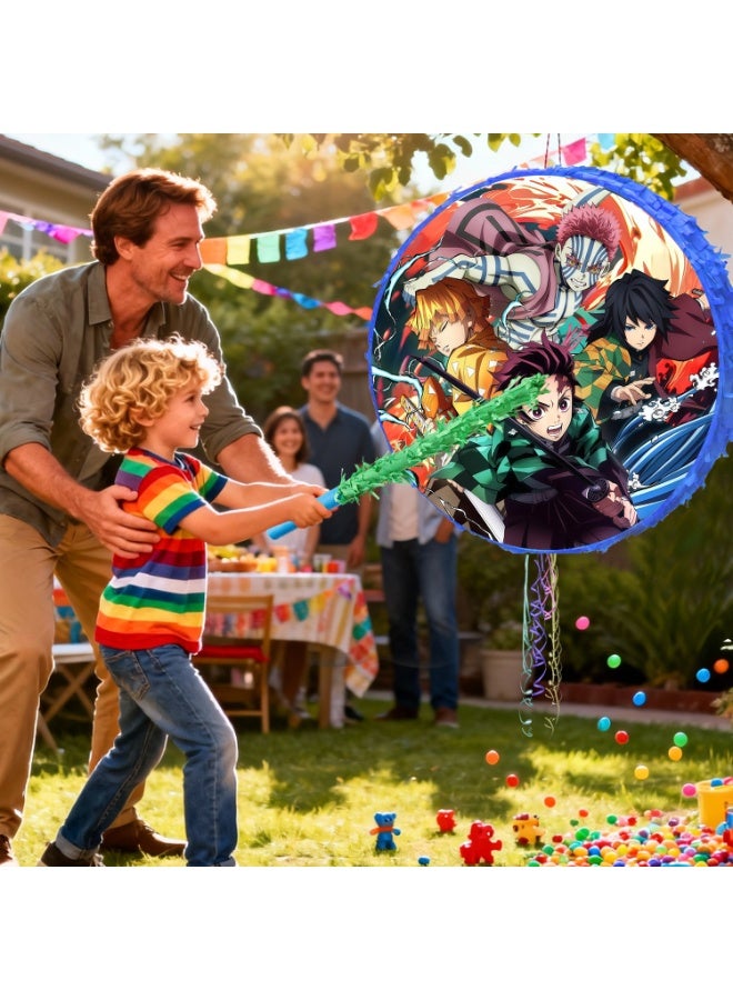 FRUITFUL PARTY Demon Slayer Round Pinata, Demon Slayer Party Pinata Bundle - Large Anime Character Pinata, Japanese Theme Party Game Decorations Party Stick etc Demon Slayer Pinata Birthday Party Decoration Supplies - Image 3